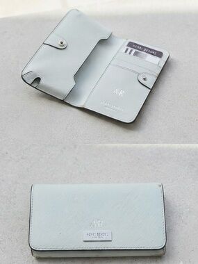 Henri Bendel Saffiano Leather Bifold Wallet Blue AR Monogrammed Hardware Wallet